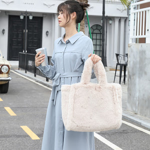 Large Fluffy Tote Bag for Women Plush Handbag Furry Hobo Bag 22438