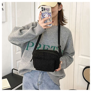 Fluffy Plush Square Shoulder Bag Crossbody Bag Female Mini Bag 22441