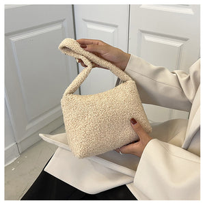 Women Girls Fashion Handbag Soft Plush Faux Fur Underarm bag 22442