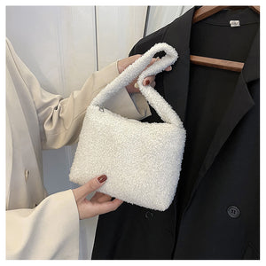 Women Girls Fashion Handbag Soft Plush Faux Fur Underarm bag 22442