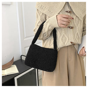 Women Girls Fashion Handbag Soft Plush Faux Fur Underarm bag 22442