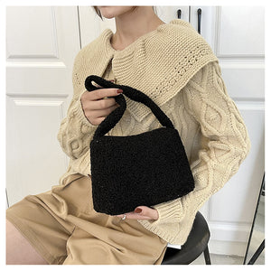 Women Girls Fashion Handbag Soft Plush Faux Fur Underarm bag 22442