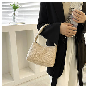 Women Girls Fashion Handbag Soft Plush Faux Fur Underarm bag 22442