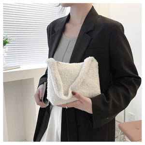 Women Girls Fashion Handbag Soft Plush Faux Fur Underarm bag 22442