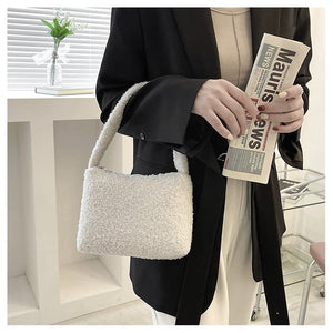 Women Girls Fashion Handbag Soft Plush Faux Fur Underarm bag 22442