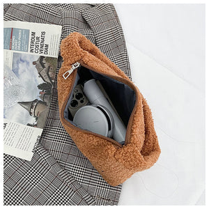 Women Girls Fashion Handbag Soft Plush Faux Fur Underarm bag 22442