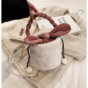 Plush Cylinder Bucket Bag Women Vogue Handbag  Shoulder Bag 22444