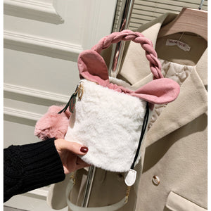 Plush Cylinder Bucket Bag Women Vogue Handbag  Shoulder Bag 22444