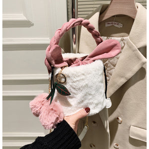 Plush Cylinder Bucket Bag Women Vogue Handbag  Shoulder Bag 22444