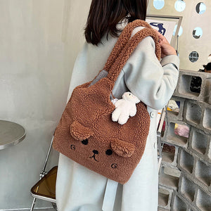 Fluffy Plush Tote Bag for Women Cute Bear Tote Bag 22452