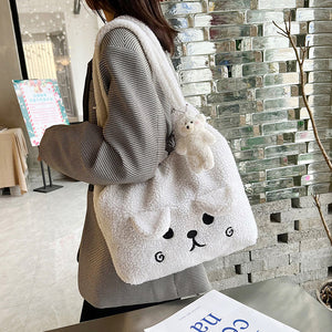 Fluffy Plush Tote Bag for Women Cute Bear Tote Bag 22452