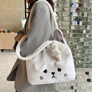 Fluffy Plush Tote Bag for Women Cute Bear Tote Bag 22452