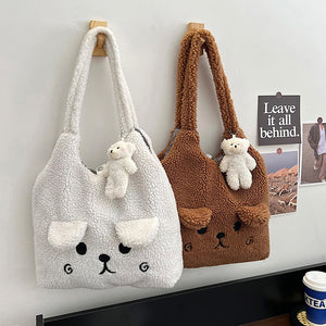 Fluffy Plush Tote Bag for Women Cute Bear Tote Bag 22452