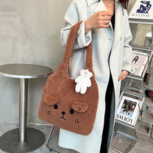 Load image into Gallery viewer, Fluffy Plush Tote Bag for Women Cute Bear Tote Bag 22452