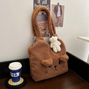 Fluffy Plush Tote Bag for Women Cute Bear Tote Bag 22452