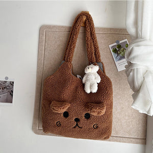 Fluffy Plush Tote Bag for Women Cute Bear Tote Bag 22452