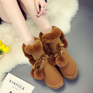 Women's Lovely Pompon Plush Lace Up Winter Ankle Snow Boots 22S31