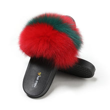 Load image into Gallery viewer, Fur Story Women&#39;s Fox Fur Slides Furry Slide for Outdoor Fluffy Sandals Open Toe Fur Slippers