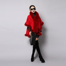 Load image into Gallery viewer, UE FS15726 Double face wool Cashmere Shawl Poncho for Women Fox fur Collar and Trim