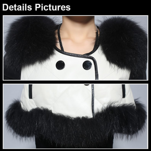 Women's Genuine Leather Coat Down Jacket with Real Fox Fur Collar Leather Coats Female