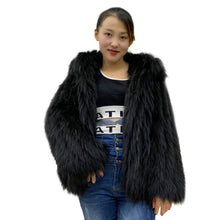 Load image into Gallery viewer, Women Stripe Hooded Medium Length White Raccoon Fur Coat 21120