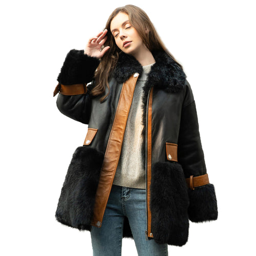 FS21135 Winter Women's Fur Coat Loose Casual Sheepskin Women's Coat