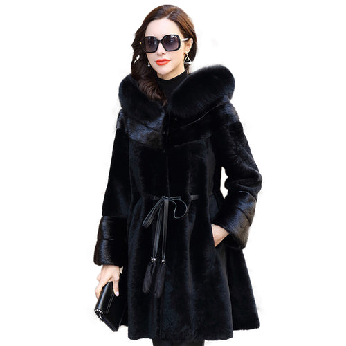Fox Fur Hooded Fur Coat Mink Fur Sheep Fur Women's Coat 21142
