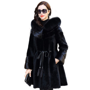Fox Fur Hooded Fur Coat Mink Fur Sheep Fur Women's Coat 21142