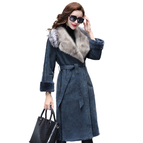 Women Winter Fox Fur Mink Fur Coat Slim Sheepskin Fur Women's Medium Long Coat FS21146