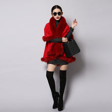 Load image into Gallery viewer, UE FS15726 Double face wool Cashmere Shawl Poncho for Women Fox fur Collar and Trim