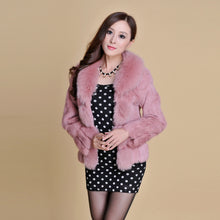 Load image into Gallery viewer, Women' Real Rabbit Fur Jacket with Real Fox Fur Collar Real Fur Jacket Coat 010119