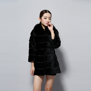 Natural Rabbit Fur Coat Full Pelt Luxury Fox Fur Collar Women Overcoat Winter Outwear
