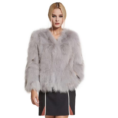 Women's Natural Fox Fur Coat Fashion Natural Color Full Sleeve