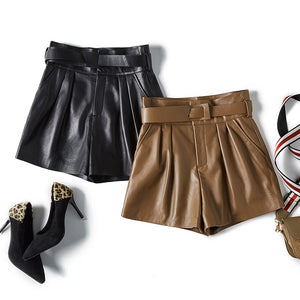 FUR STORY Sheepskin Pleated Shorts Women's High Waist with Pocket 22L03