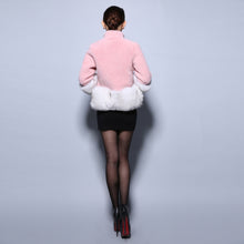 Load image into Gallery viewer, Natural Lamb Fur Jacket Coat with Fox Fur Bottom Trim Overcoat