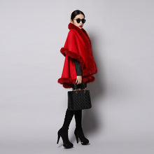 Load image into Gallery viewer, UE FS15726 Double face wool Cashmere Shawl Poncho for Women Fox fur Collar and Trim