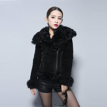 Load image into Gallery viewer, Real leather suede jacket for women lamb fur collar and sleeve cuff 14161