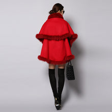 Load image into Gallery viewer, UE FS15726 Double face wool Cashmere Shawl Poncho for Women Fox fur Collar and Trim