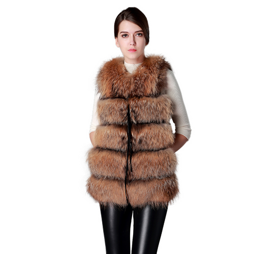 Raccoon Fur Vest Women's Real Fur and Leather Winter Girl's Warm Outerwear Fur Vest