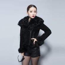 Load image into Gallery viewer, Real leather suede jacket for women lamb fur collar and sleeve cuff 14161