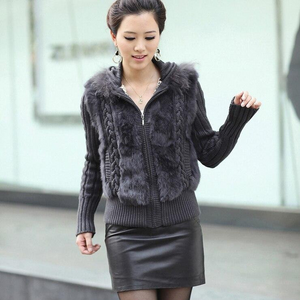 Women's Coats Fur Coats Real Knit Rabbit Fur Big Hood Thick Sweater Coats 010102