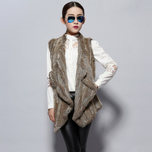 Load image into Gallery viewer, Women&#39;s Knitted Real Rabbit Fur Vest Europe Latest Style Long Vest Waistcoat Jacket