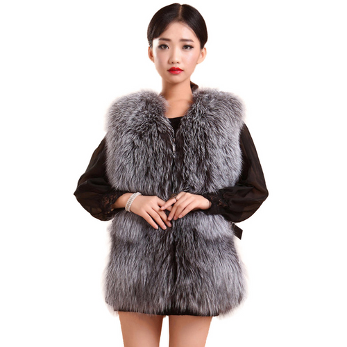 Natural Silver Fox Fur Vest Lamb Leather Luxury Fur Waistcoat Jacket