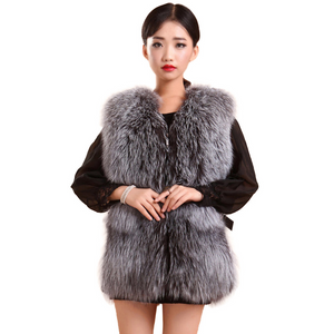 Natural Silver Fox Fur Vest Lamb Leather Luxury Fur Waistcoat Jacket