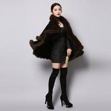 Load image into Gallery viewer, UE FS15726 Double face wool Cashmere Shawl Poncho for Women Fox fur Collar and Trim