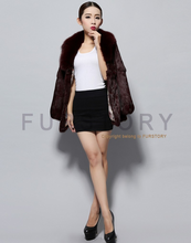 Load image into Gallery viewer, Natural Rabbit Fur Coat Fox Fur Collar Super Slim Waist Women Jacket Winter Overcoat