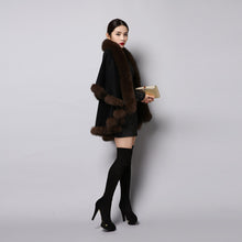 Load image into Gallery viewer, UE FS15726 Double face wool Cashmere Shawl Poncho for Women Fox fur Collar and Trim