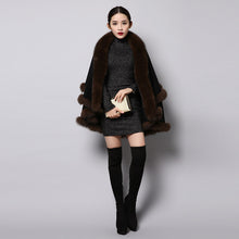 Load image into Gallery viewer, UE FS15726 Double face wool Cashmere Shawl Poncho for Women Fox fur Collar and Trim