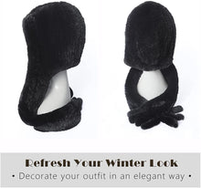 Load image into Gallery viewer, Fur Hooded Scarf Hat Scarves Hood Scarf Beanie For Women Head Neck Warmer Winter With Rabbit Fur
