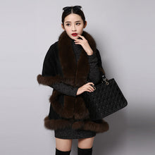 Load image into Gallery viewer, UE FS15726 Double face wool Cashmere Shawl Poncho for Women Fox fur Collar and Trim